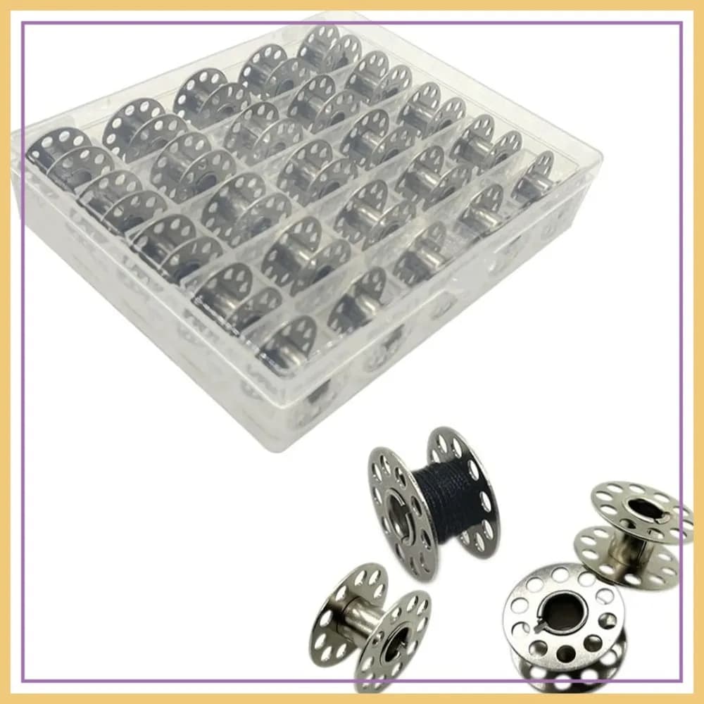 25 Bobine Metalliche per Macchina da Cucire con Scatola Portaoggetti, Classe 15 Universale, Compatibili con Brother, Janome, Singer