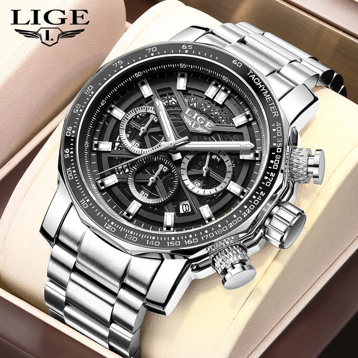 Orologio da Uomo LIGE al Quarzo, Elegante e Semplice, per Business e Casual, con Data, Impermeabile, Luminoso, Cinturino in Acciaio Inossidabile