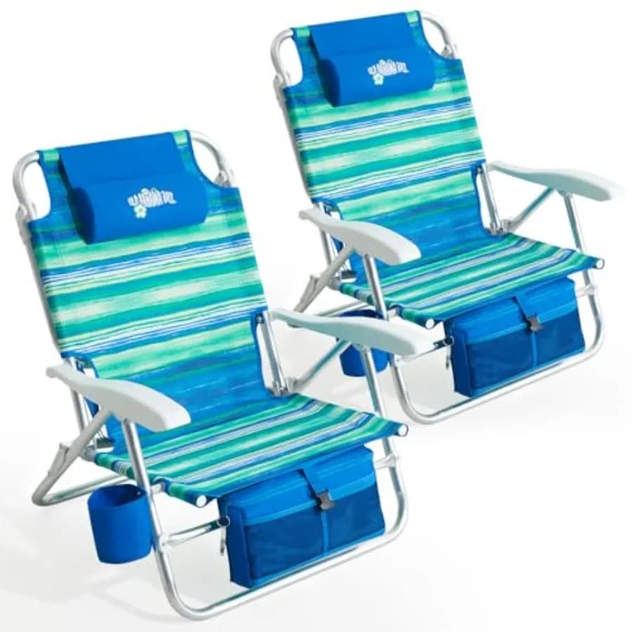 Sedie da Spiaggia per Adulti: Alluminio, Blu Navy, Reclinabili a 7 Posizioni con Porta Asciugamani e Borsa Termica Isolata