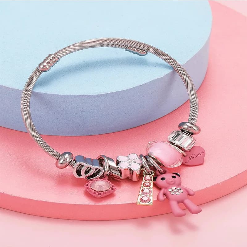 Diy beaded cross-border popular bear pendant alloy oil dripping diamond heart-shaped letter bracelet