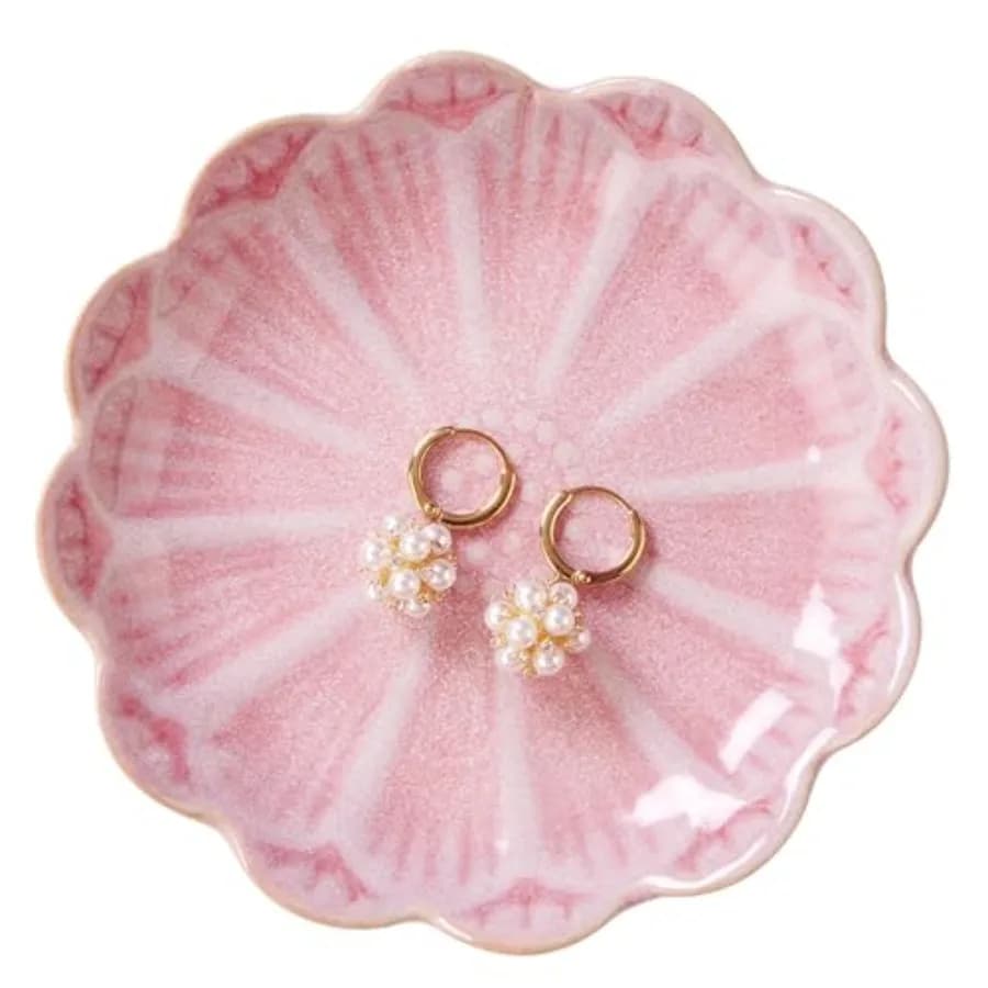 Lotus Ring Holder Dish Small Indoor Ash Tray, Ceramic Dessert Plate Trinket Jewelry Holder Organizing Necklace Earrings for Par