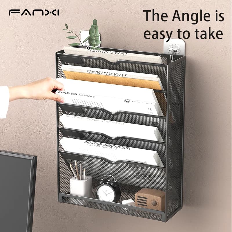 Organizzatore per Documenti in Rete, Bianco/Nero/Argento, Portadocumenti Salvaspazio da Scrivania con Ganci, per Forniture da Ufficio e Casa