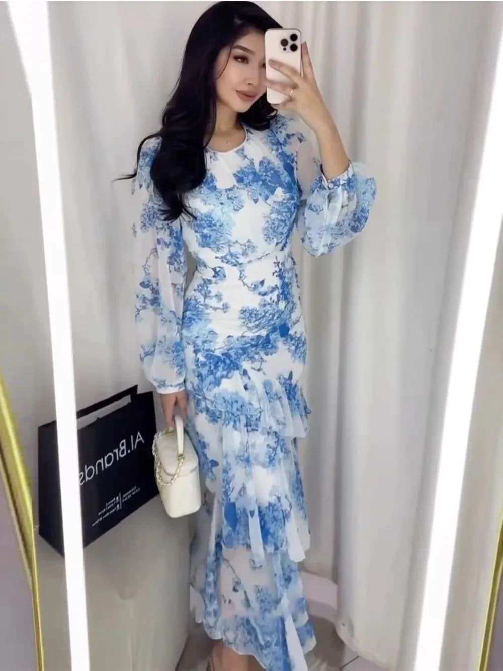 Eid Abito da donna Abaya Musulmano Ramadan Jalabiya Chiffon Stampa Abiti da festa Dubai Abito lungo Marocco Islam Abiti Largos 2026
