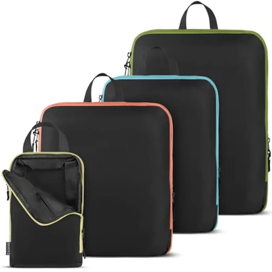Set di 4/6 Cubi di Compressione per Organizzare Valigie, Design Compatto e Salvaspazio in Blu Navy