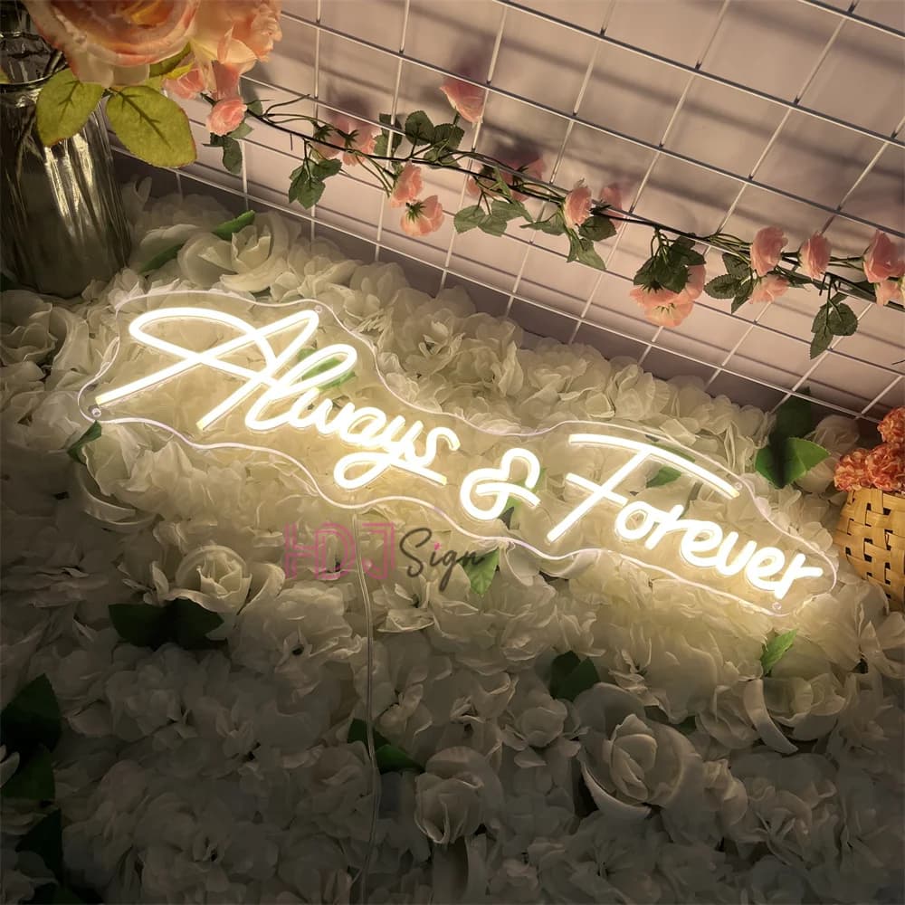Always Forever Neon Led Sign Wall Room Decor Matrimonio Matrimonio Lettera romantica Luce al neon Decorazione camera da letto Lampada dimmerabile Logo