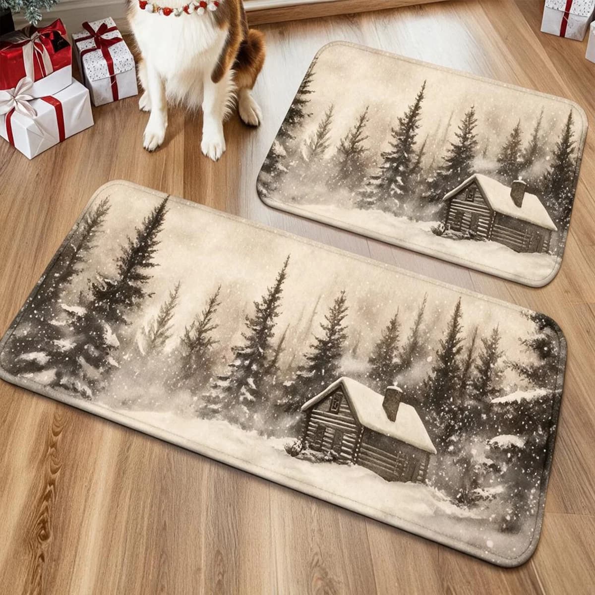 Christmas Kitchen Runner Rug Long Plush Flannel Floor Mat with Cardinal Bird Print Non Slip Water Absorbent