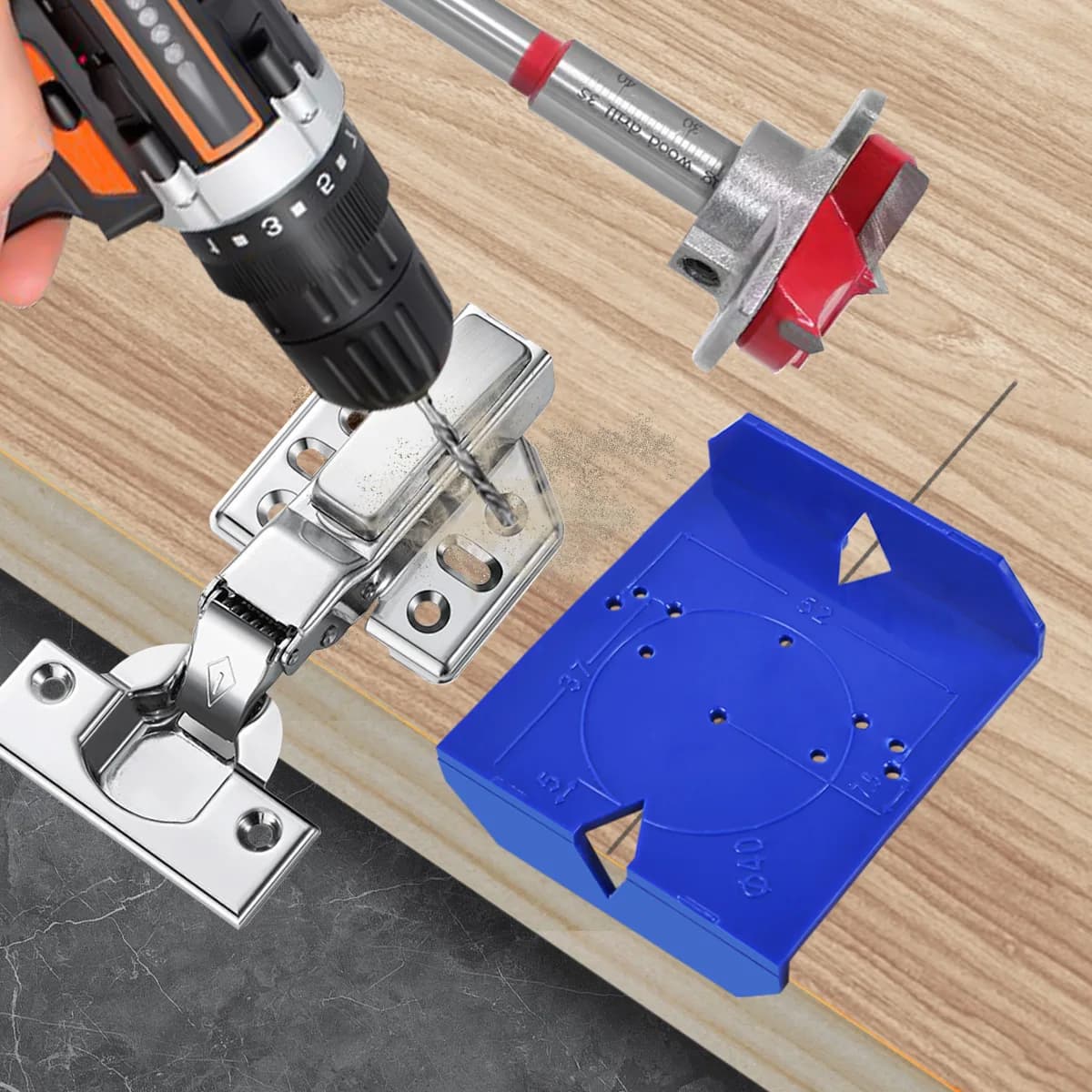 35/40mm ABS Hinge Hole Jig Wood Door Hole Open Enclosure Installation Tools Auxiliary Placement Tools Punching DIY