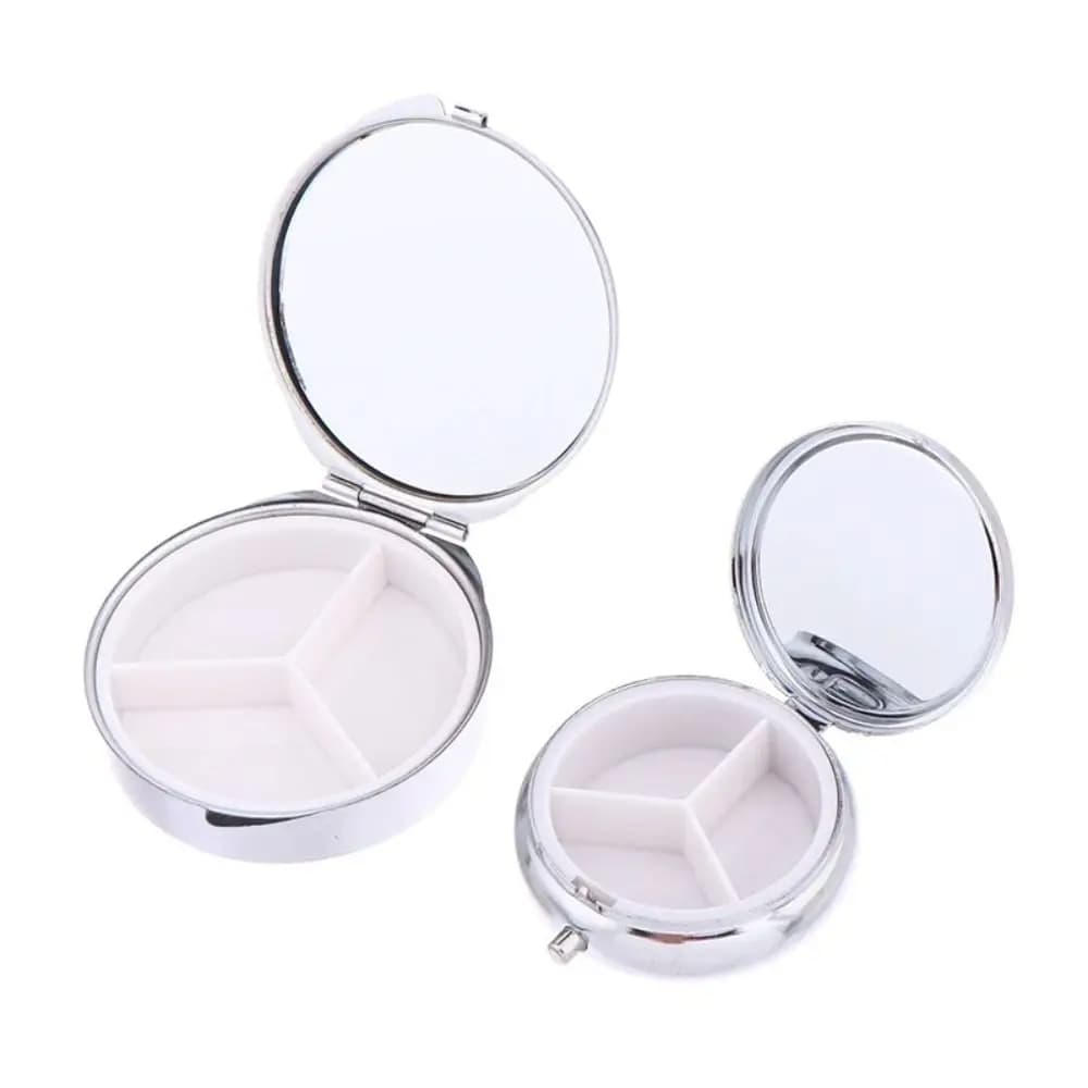 Portable Metal Tablet Box Leak-Proof Compact Pill Organizer Round Coins Case Travel