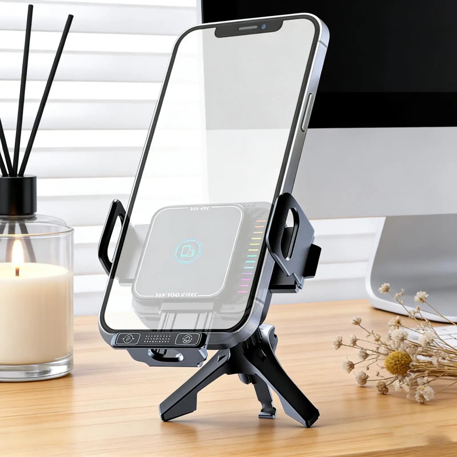Supporto per Telefono da Auto con Caricatore Wireless Veloce, Rotazione a 90 Gradi, Schermo Pieghevole, per Viaggi su Strada, Berline, SUV, Camper