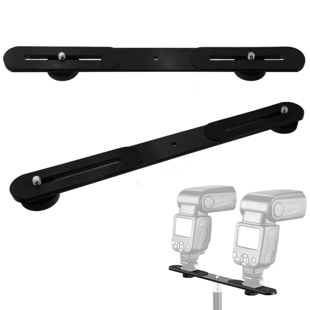 Dual Flash Bracket 1/4'' Screw Hot Shoe Mount Holder for Tripod Stand DSLR Camera LED Light Microphone