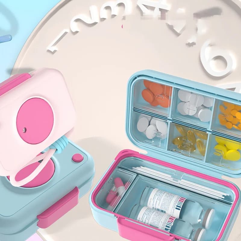 Large Capacity Camera Lens Pill Case,Pill Organizer,Travel Medicine Dispenser, Vitamin Supplement Storage Box for Backpack Purse
