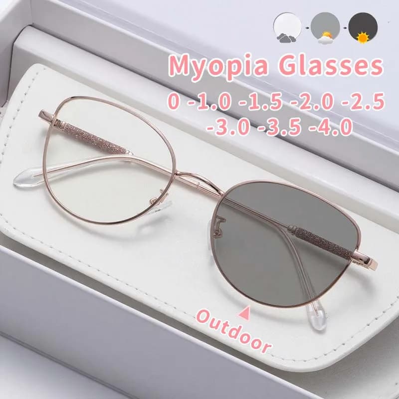 Occhiali miopia fotocromatici Cat Eye alla moda Occhiali semplici ed eleganti per fotografia di strada anti luce blu Diottrie a -4.0