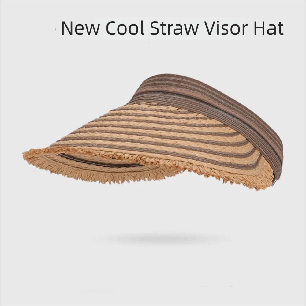 Portable Empty Top Straw Hat Breathable Polyester Sunscreen Hat Versatile Solid Color Folding Sunshade Hat Seaside Vacation