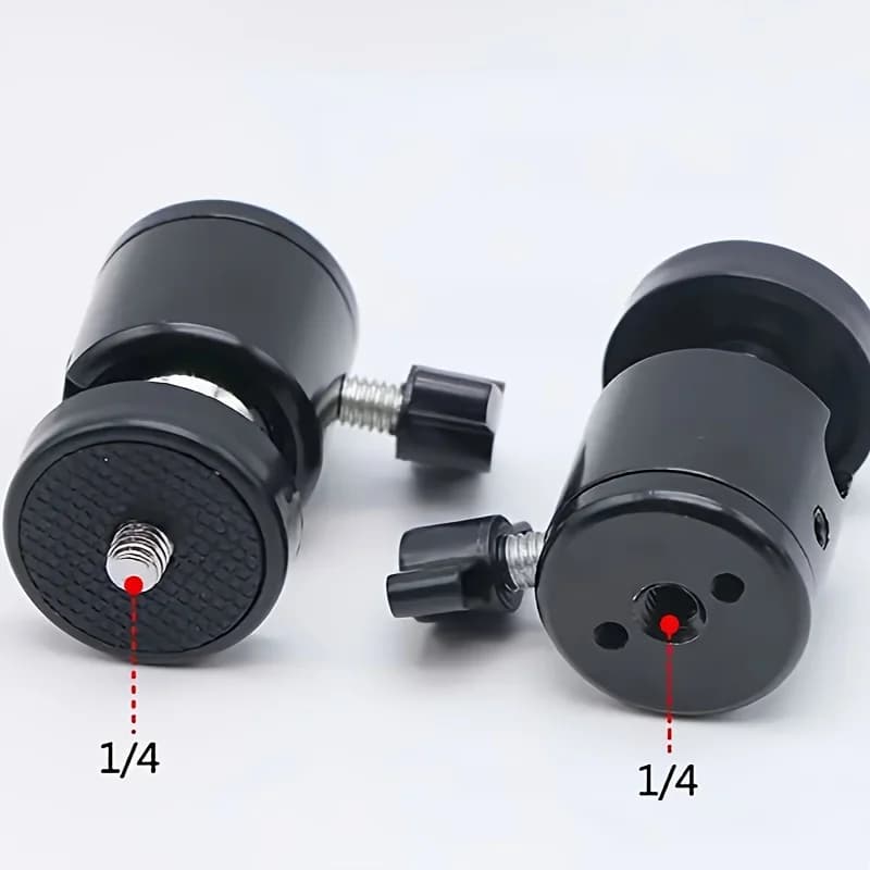 Mini Metal Ball Head Tripod Mount Adapter, 1/4 Inch Screw Swivel Ballhead for DSLR Camera Ring Light Phone Live Streaming Stand