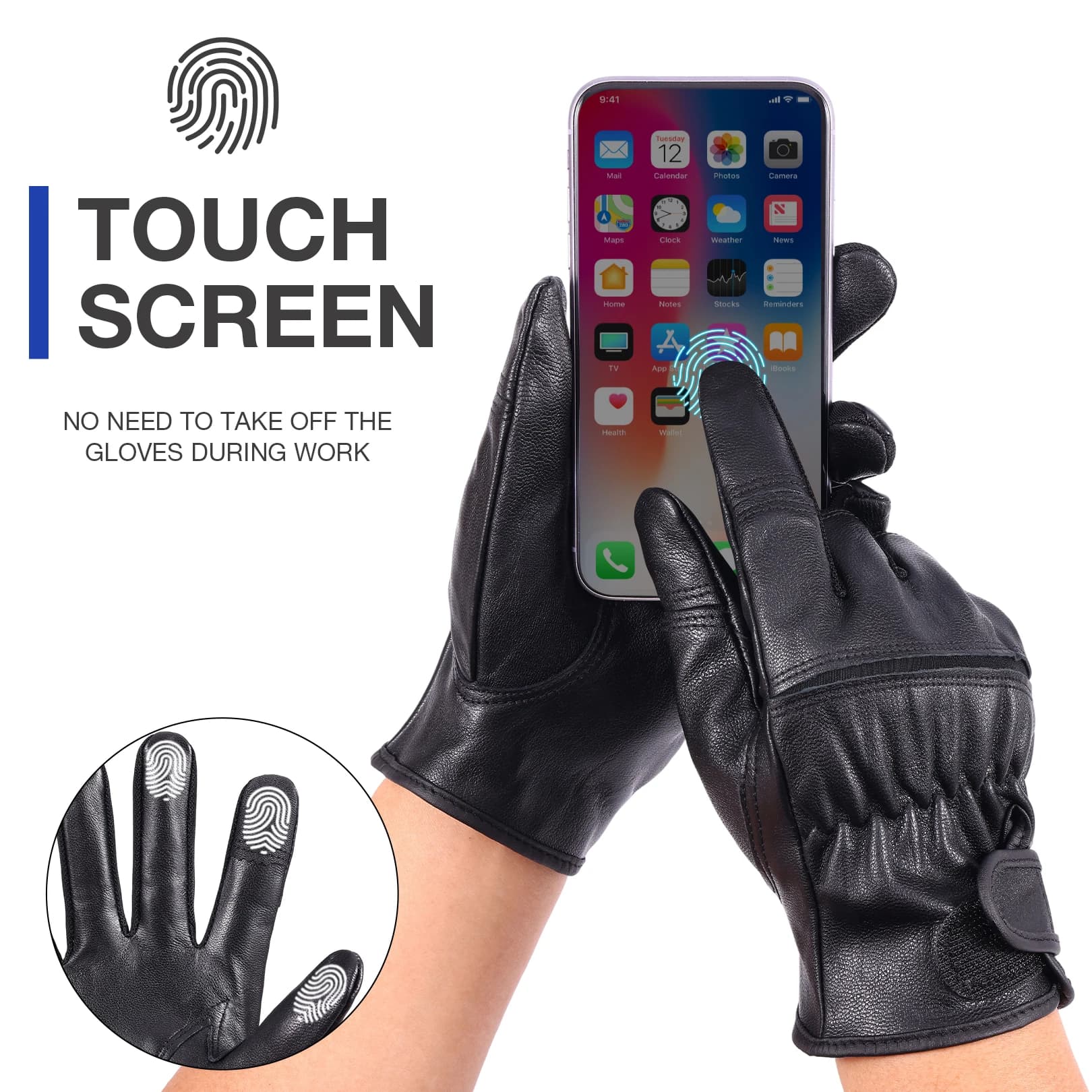 Guanti da guida in pelle di pecora Guanti da moto da uomo in pelle Touch screen caldo Protezione in pelle Resistenza all'usura Protezione da ciclismo