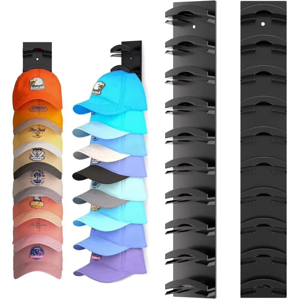 2 Pack Hat Organizer Rack for Baseball Caps with Strong Adhesive Wall Mount Holds up to 20 Hats Multilayer Cap Hanger Holder Display Perfect for Door Closet Bedroom Office Storage Space Saving Solution Easy Installation