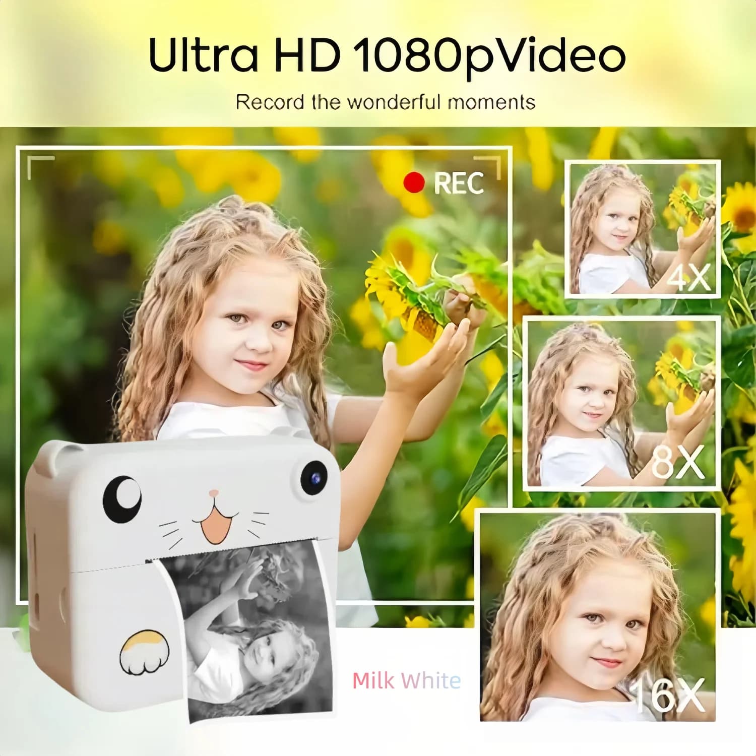 Fotocamera digitale per bambini per fotografia Mini stampante termica portatile Stampa istantanea Foto Fotocamera per bambini 1080P HD Regali giocattolo da 2,4 pollici