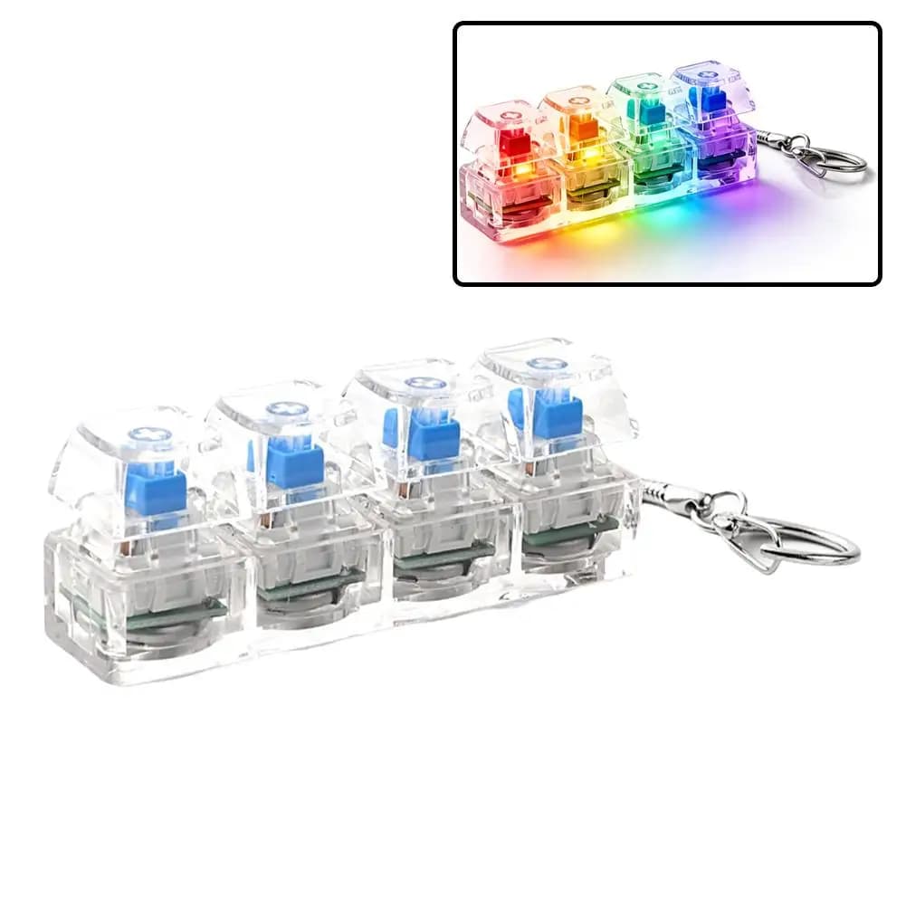 LED Light Up Fidget Keychain, 4-Key Switch Tester, Assembleable Mechanical Keyboard Toy