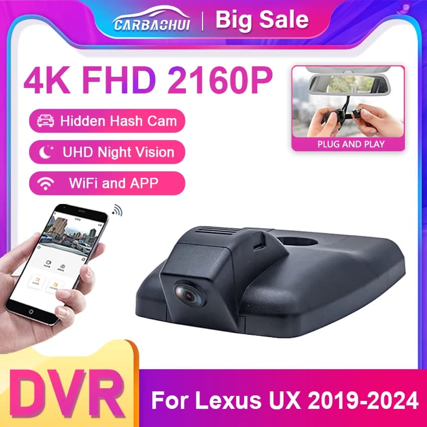 2160P Car DVR for Lexus UX (ZA10) 2019 2020 2021 2022 2023 2024, Dash Cam plug and play 4K WIFI control via APP OEM Style