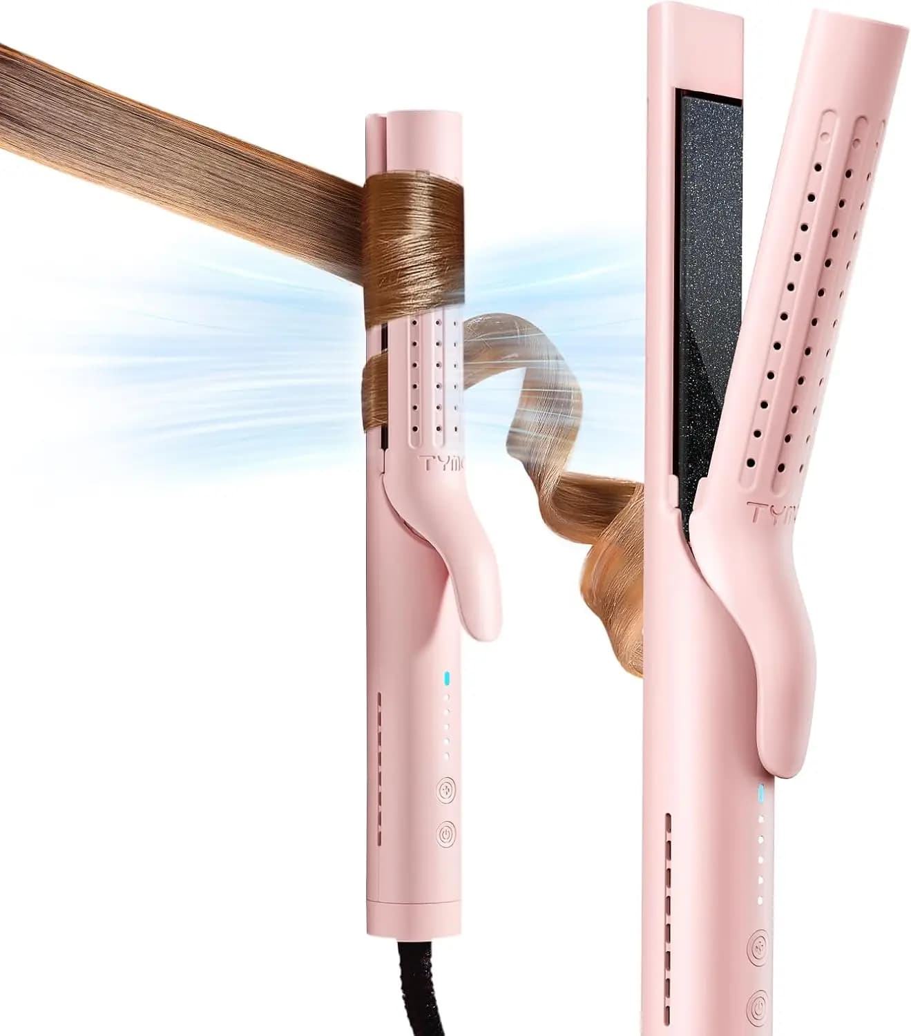 2-in-1 curling iron and plate, with anti-coating ion technology and 360° rotation ° Cold air, 5 temperatures, double voltage for all hair types