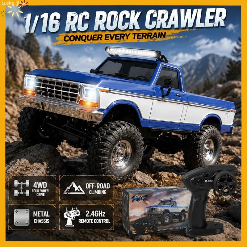 1:16 Hbtoys Rc Car With Realistic Led Roof Light Rc Crawler Vehicle R1611 4x4 Off-Road Full Functionality Alloy Drive Shaft
