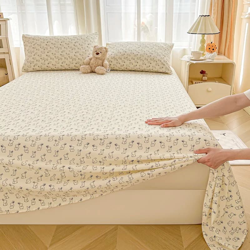 Set of washed cotton sheets Flat style single/queen/king cartoon for children Soft flat sheets printed with rabbit Double bed
