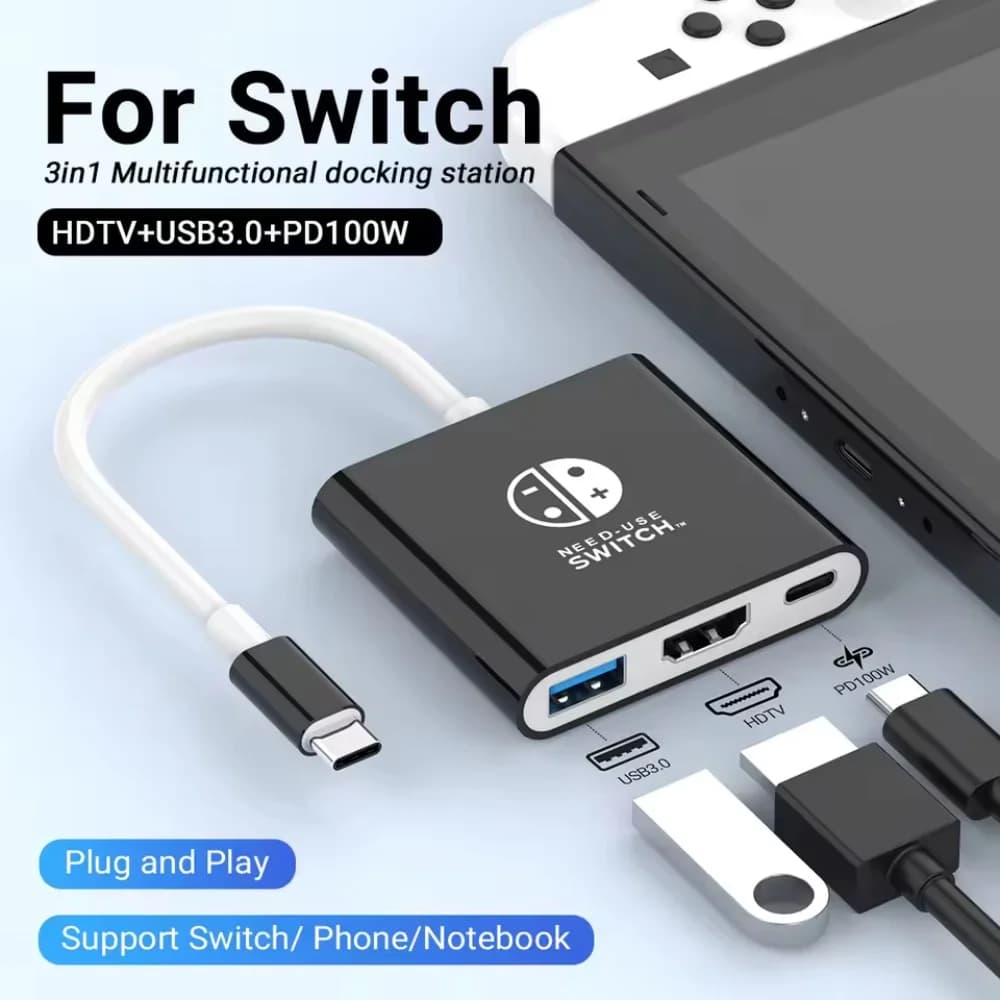 Output Cable for Switch 2, Docking Station Portable for Switch 1, Hub TYPE-C HDMI/4K USB 3.0, Universal Projection Cable for ROG ALLY