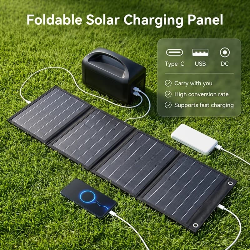 Foldable Solar Charger - Compatible with Phones, Laptops, Cameras, Fans, Etc. - Ideal for Travel, Camping, And Fast Charging