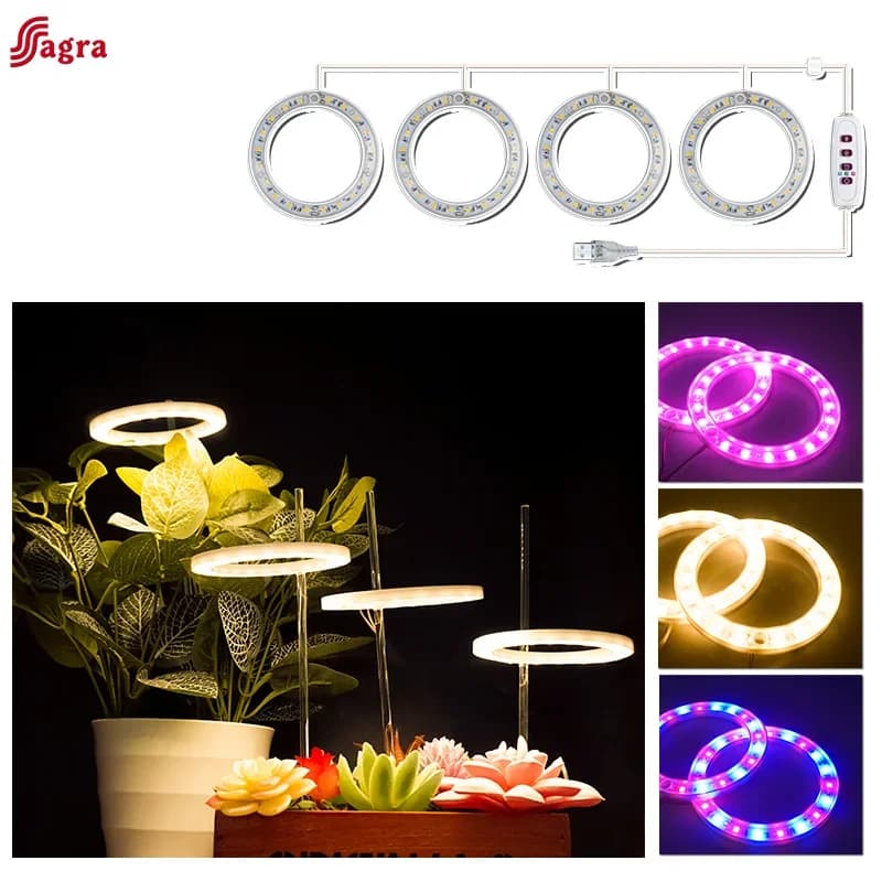 Led Angel Ring Grow Plant Light DC 5V USB Plug Phytolamp per piante lampada a spettro completo per piantine da interno Home Flower Succulet