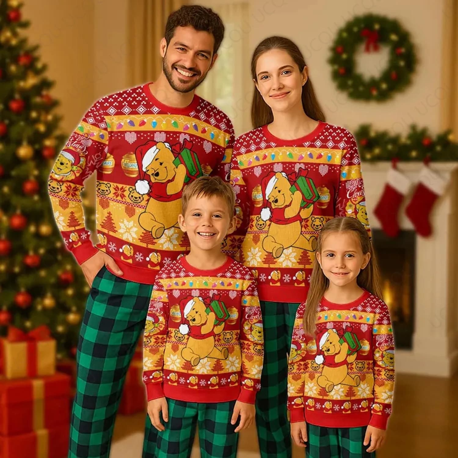 Winnie the Pooh Tigger brutto maglione natalizio set pigiama coordinato per la famiglia simpatico cartone animato vestito natalizio coppia indossare caldo regalo invernale
