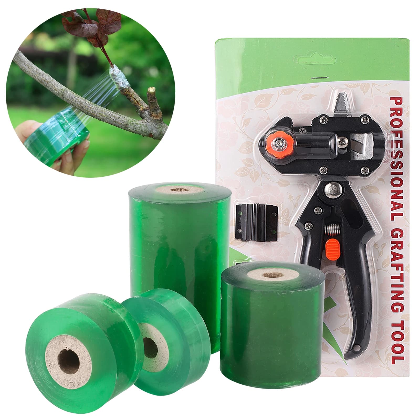 Width 20/30/60/100mm Elastic self-adhesive film for PE grafting and multifunctional shears for plant seedling pruning