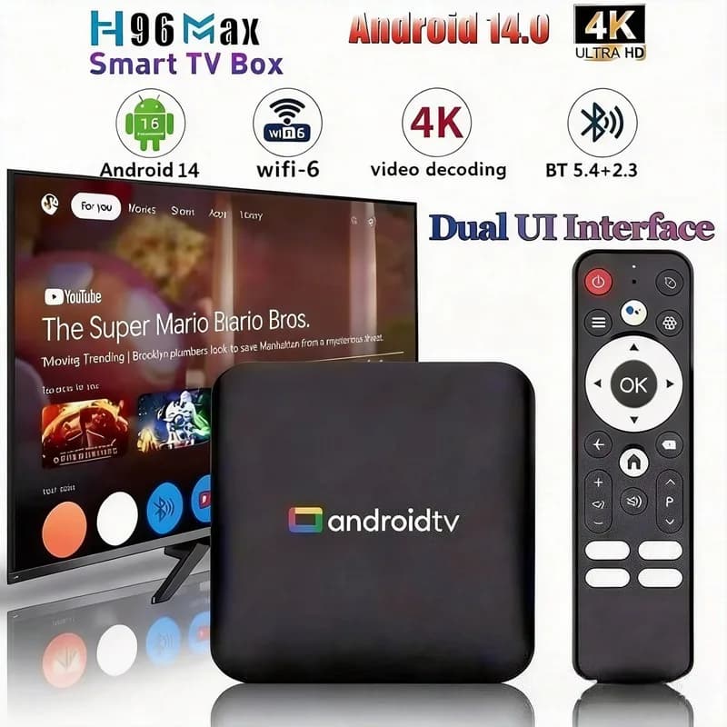 H96 Max Android 14 TV Box 2GB 16GB Quad Core Amlogic S905L3 4K UHD WiFi 2.4G/5G e BT4.0 Set-Top Box per Streaming IPTV YouTube