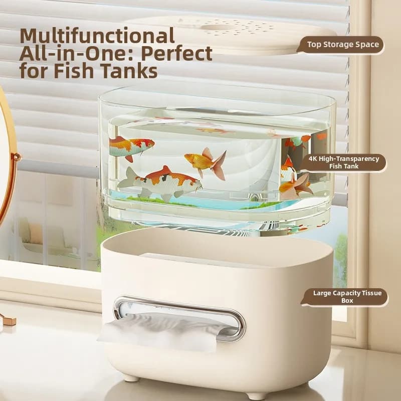Scatola per fazzoletti da scrivania trasparente 2 in 1 con organizer per acquario per accessori da scrivania e piccoli oggetti da collezione
