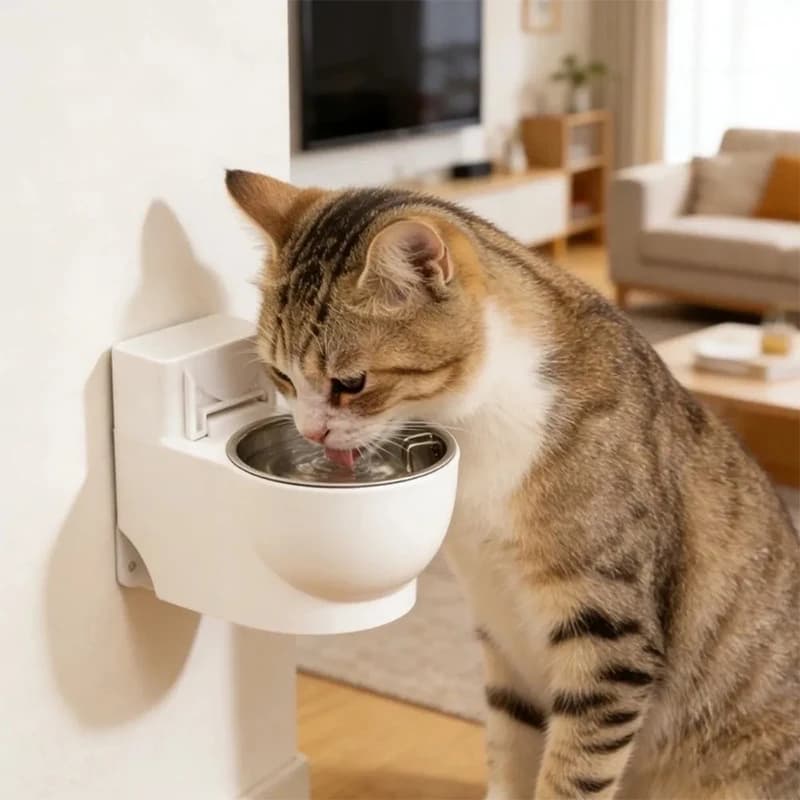 Divertente Ciotola Bianca a Forma di Gatto per WC, Dispenser Anti-schizzi in Plastica e Acciaio Inossidabile per Cibo e Acqua per Cani, Prodotti Rari