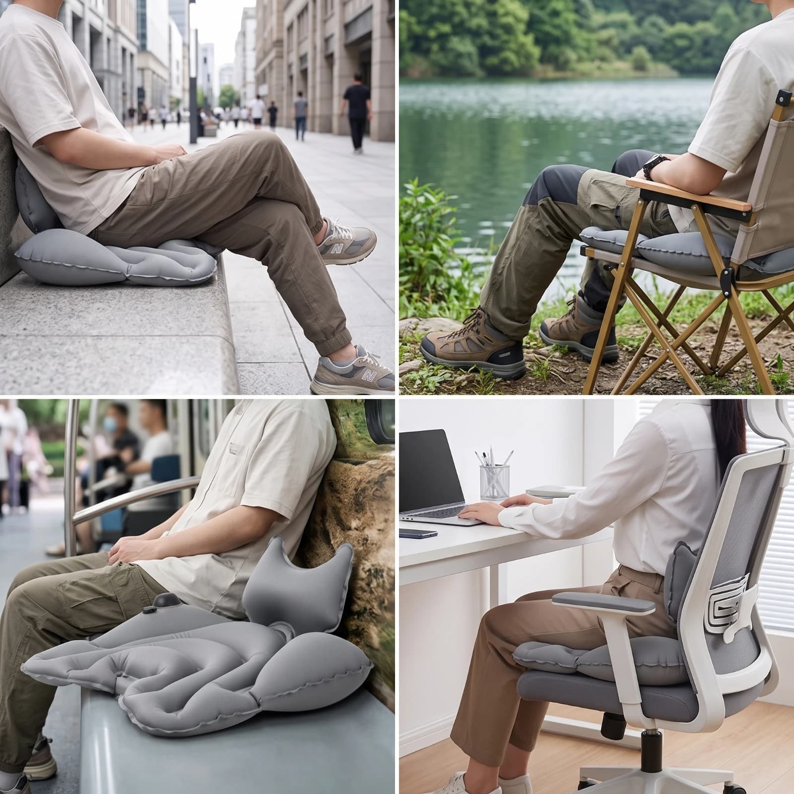 Inflatable Cushion with Back Support Ergonomic Inflatable Seat Cushion Lumbar Support Pillow Supportive Chair Pad Foldable