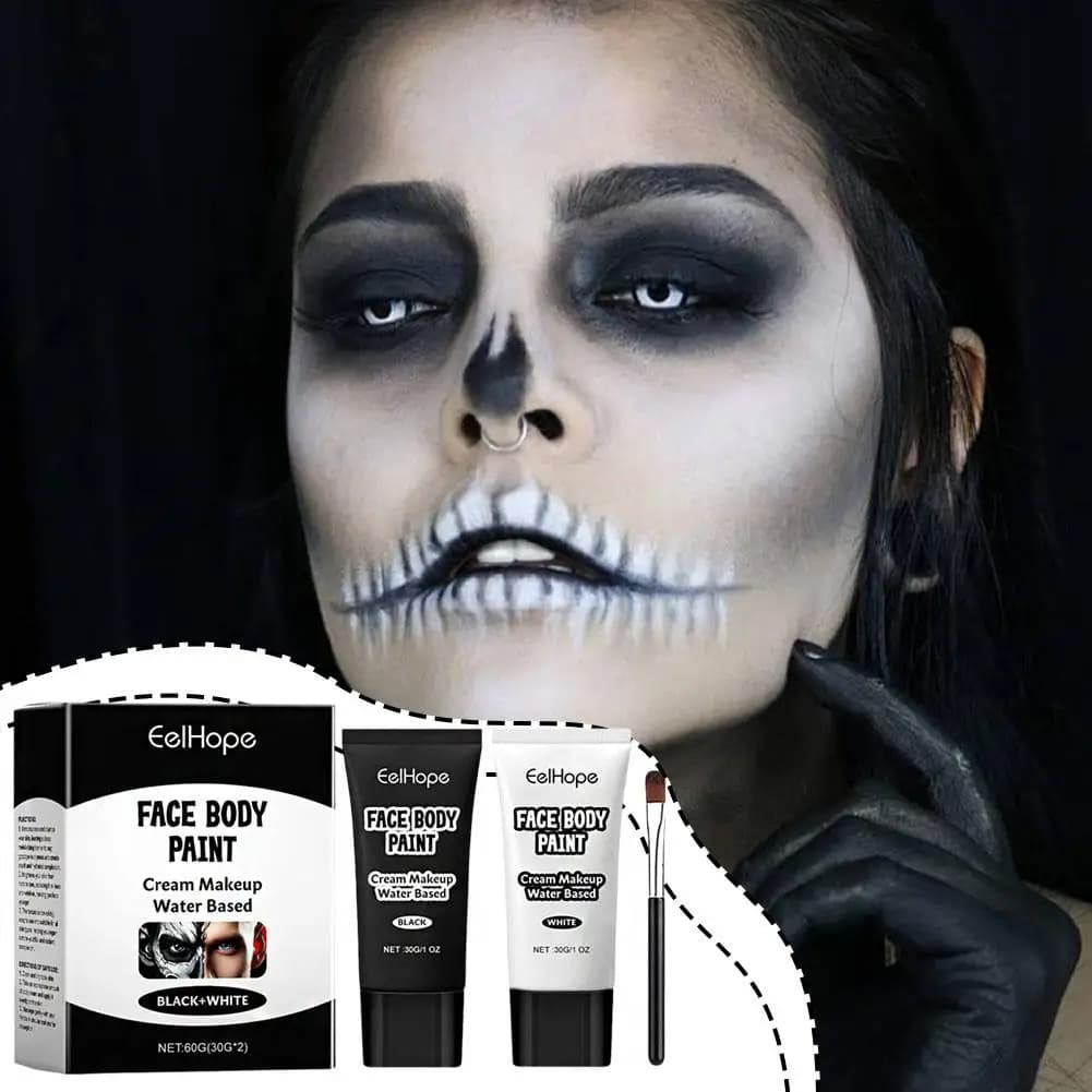 Halloween Nero E Bianco Trucco Fondotinta Crema Correttore Halloween Zombie Cosplay 1 set Crema Viso Bianco Trucco viso U5r3