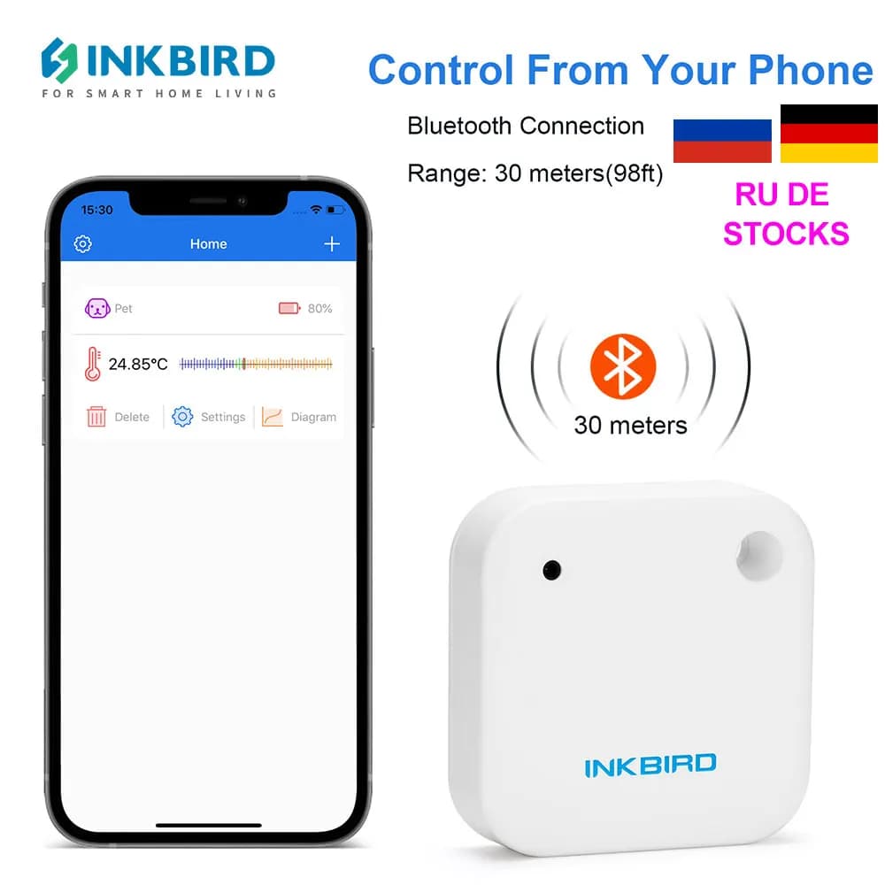 INKBIRD IBS-TH2 Sensore di temperatura magnetico Bluetooth Termometro per interni con telecomando impermeabile IPX4 con allarme