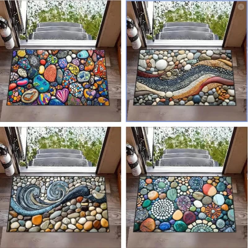 Tappeto Zerbino 2D Effetto Ciottoli per Interni/Esterni Antiscivolo, Morbido Tappeto per Ingresso, Veranda e Corridoio, Decorazione Casa