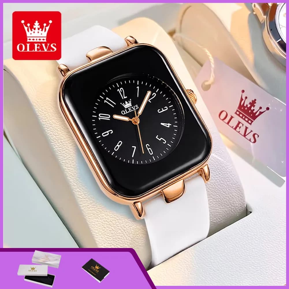 OLEVS 9961 Women's Quartz Watch, Silicone Strap Simple and Fashion, Quadrated Dial, Original Polse Watch Waterproof for Ladies