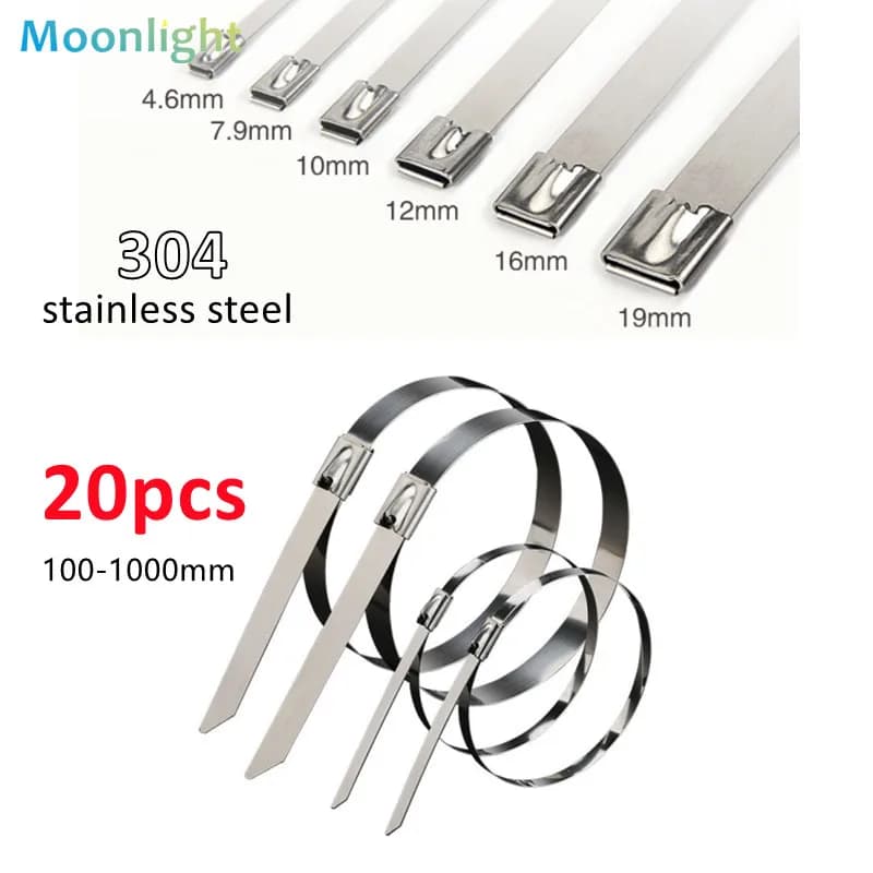 Fascette per cavi in metallo in acciaio inossidabile da 20 pezzi 4.6/7.9mm fascette per cavi di bloccaggio multifunzionali con chiusura a Zip in metallo rivestito
