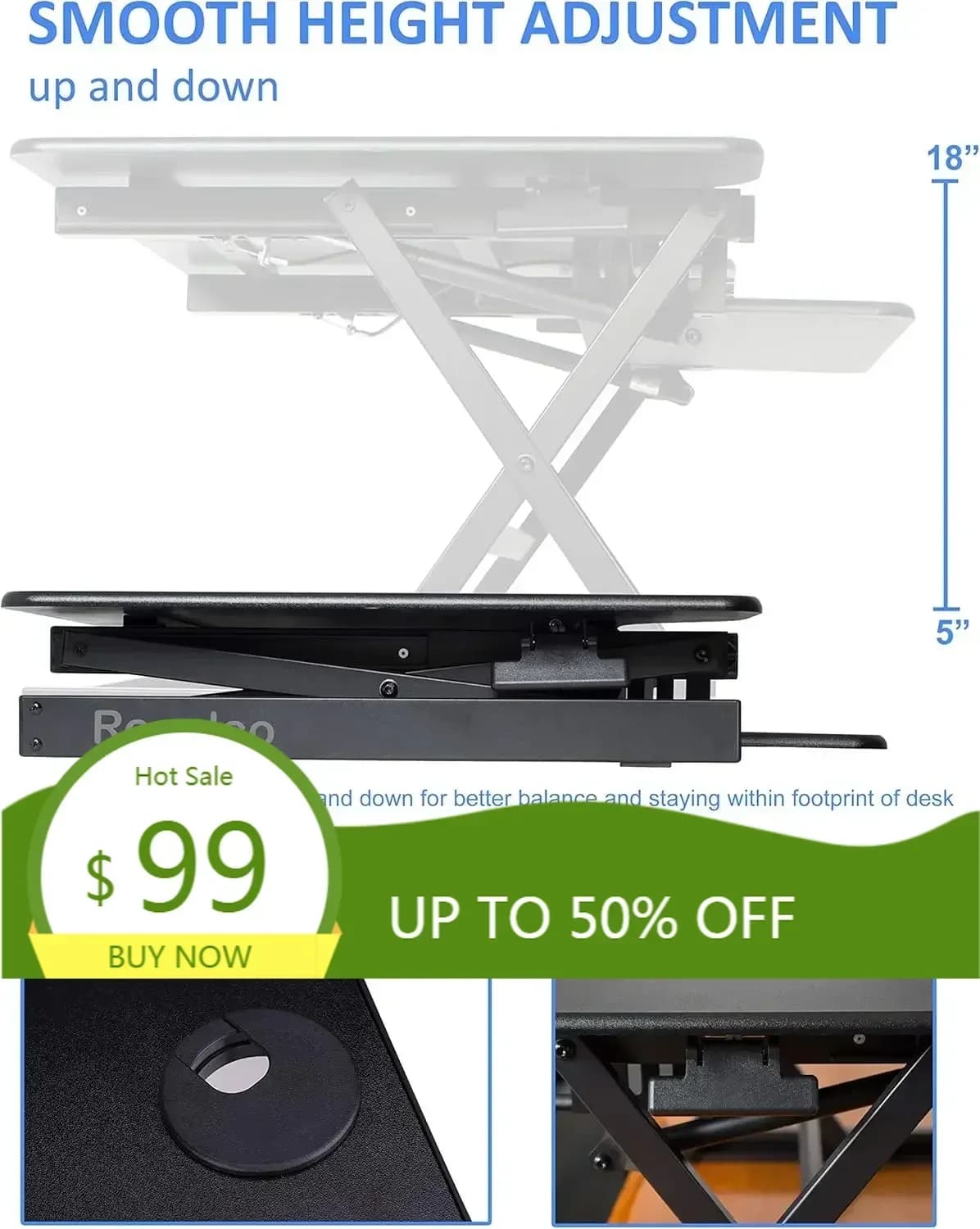 Ergonomic converter for three monitor desk, bestseller, with adjustable height and quick sit-stand function