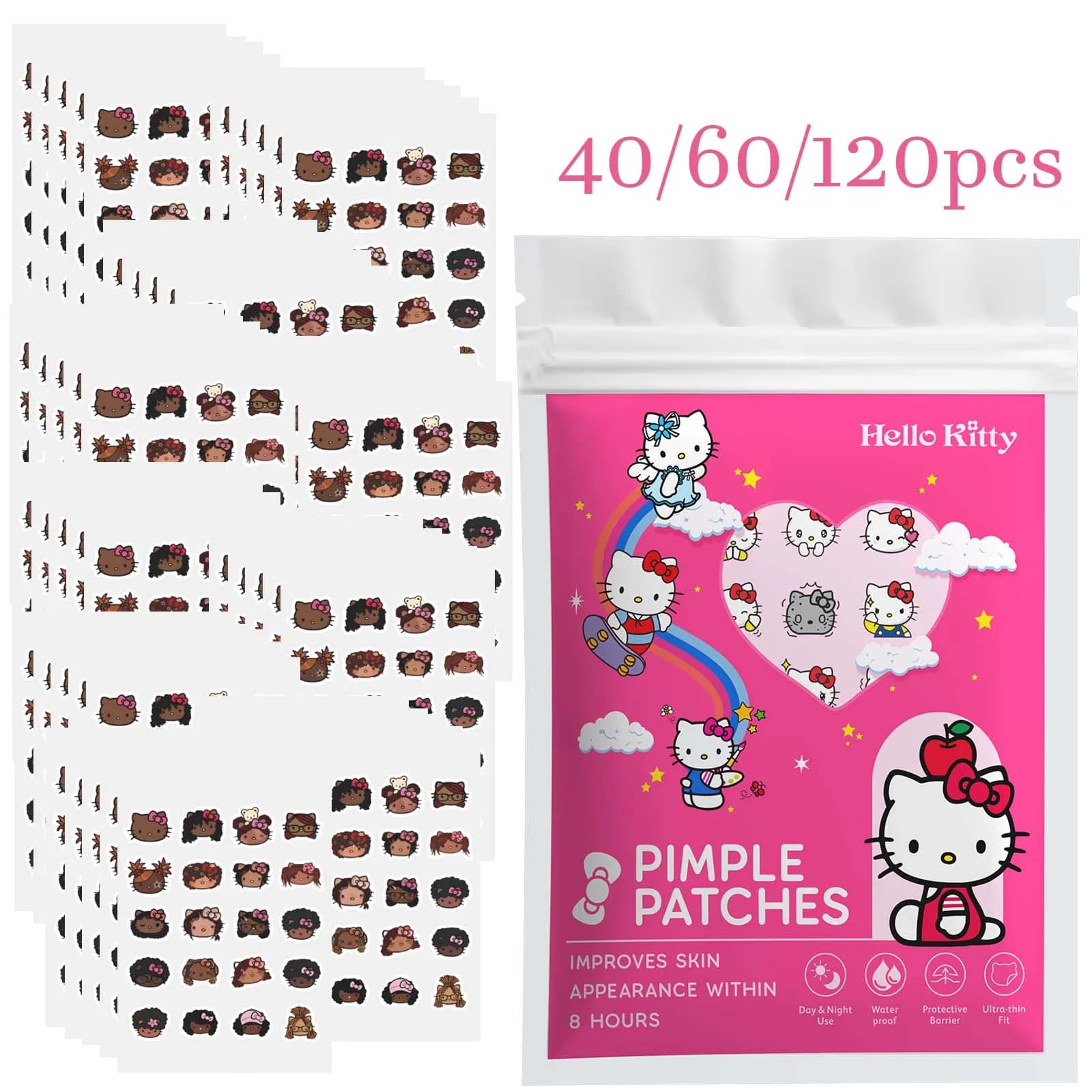 40/60/120PCS Hello Kitty Hydrocolloid Blemish Stickers for Face with Salicylic Acid Centella Invisible Cover