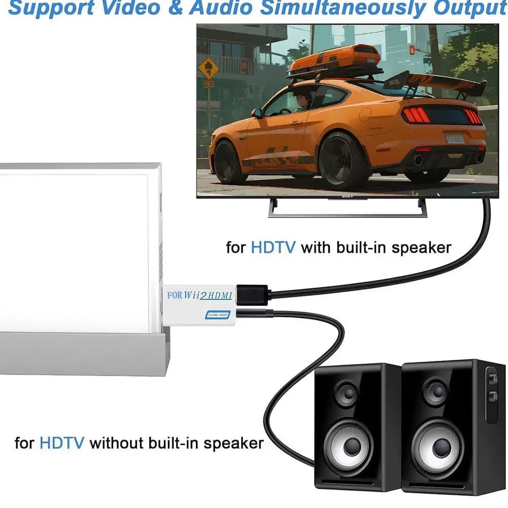 Convertitore da Wii a HDMI Compatibile, Adattatore Full HD 1080P con Connettore Audio Video 3.5mm per PC, HDTV, Monitor, Wii2HDMI-Compatibile