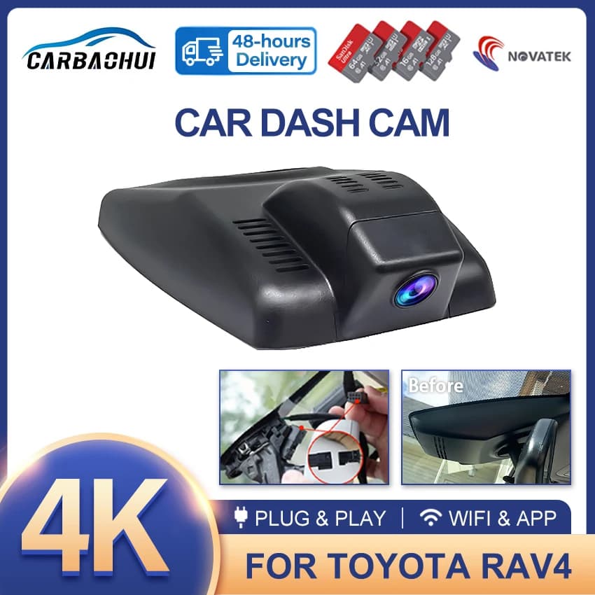 4K Plug and play WIfi Car DVR for Toyota RAV4 XA40 XA50 2019 2020 2021 2022 2023 2024,Dual Lens with APP 4K Dashcam control