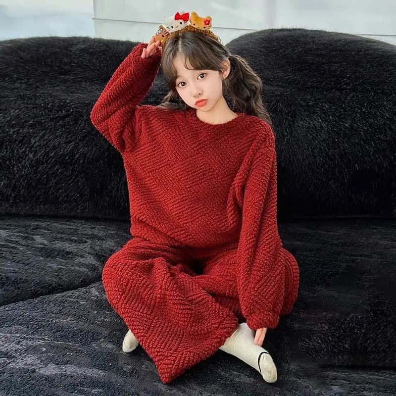 Women's and girl's coral fleece winter pyjamas, red, for holidays, for home, for children, cozy thermal pyjamas for children, casual clothes