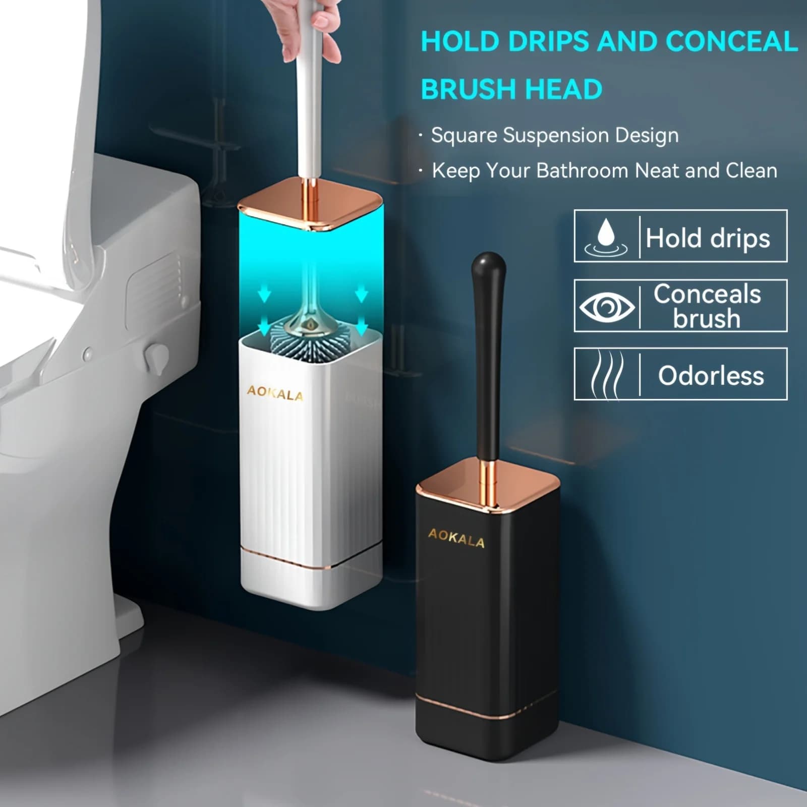Set Spazzola per WC in Silicone con Manico Lungo, Montaggio a Parete Senza Foratura, Asciugatura Rapida, Anti-perdita, per Pulizia Profonda del Bagno, Durevole e Multiuso