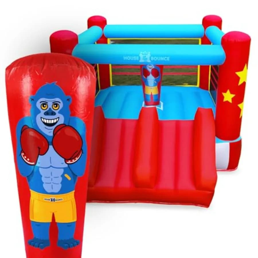 Boxing Ring Theme Inflatable Castle 11 x 8.5 feet with Boxing Bag for Birthday Party Blue and Red
