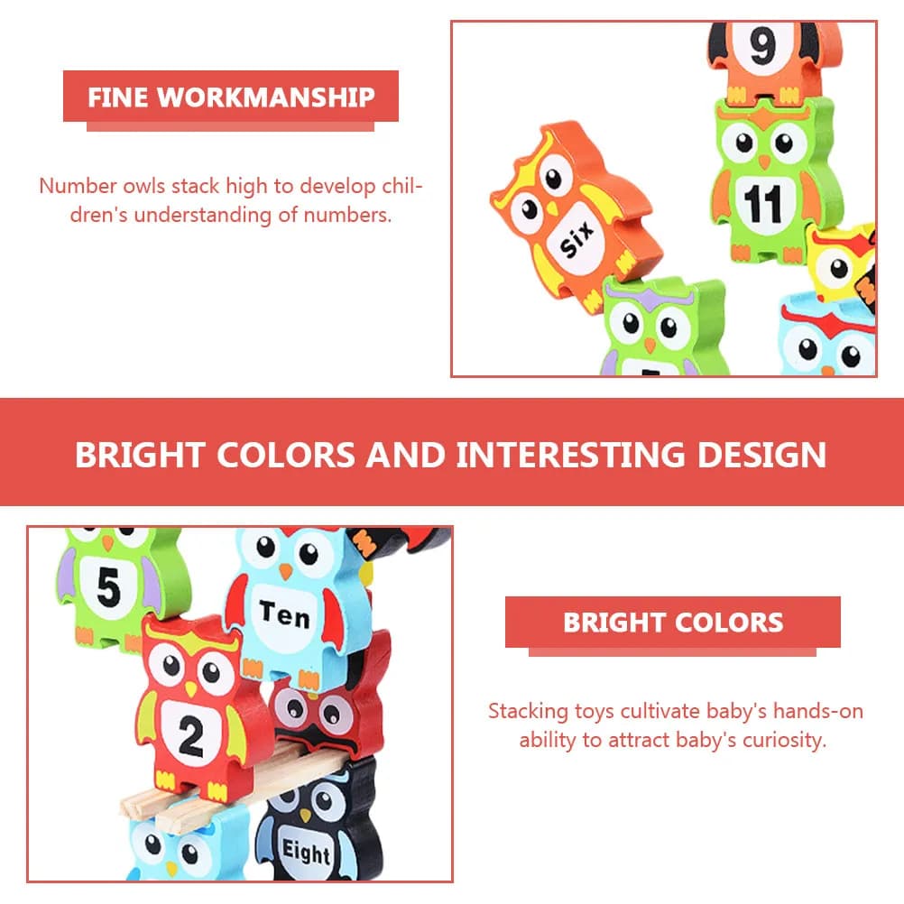 Set di Blocchi Educativi Impilabili a Forma di Gufo in Legno per Bambini, Sviluppo Precoce e Divertimento Creativo