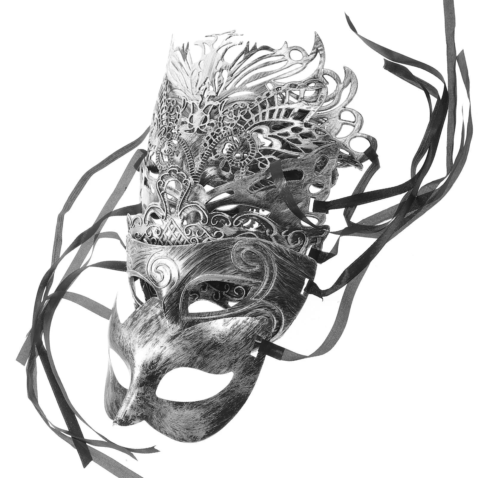 Set di 6 Maschere Vintage Argento per Feste in Maschera, Halloween, Carnevale, Balli in Maschera, Cosplay