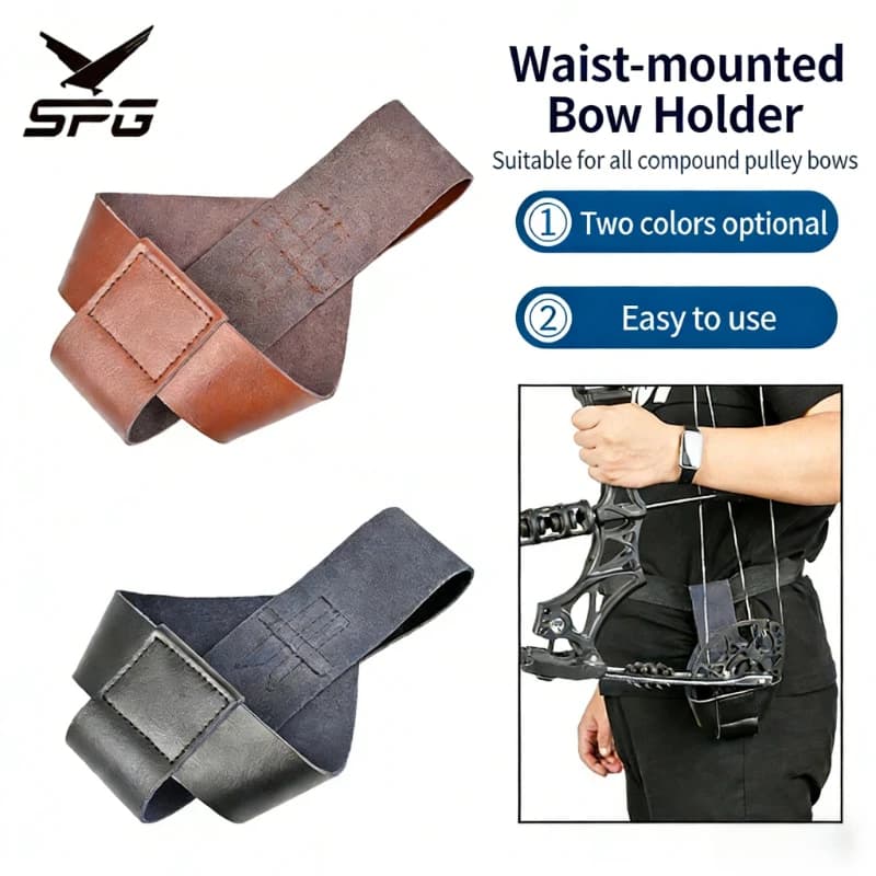 Supporto per Arco SPG, per Archi Compound, Tradizionali, Ricurvi e Longbow, per Tiro al Bersaglio, Caccia e Pratica, Regolabile, in Pelle di Vacchetta